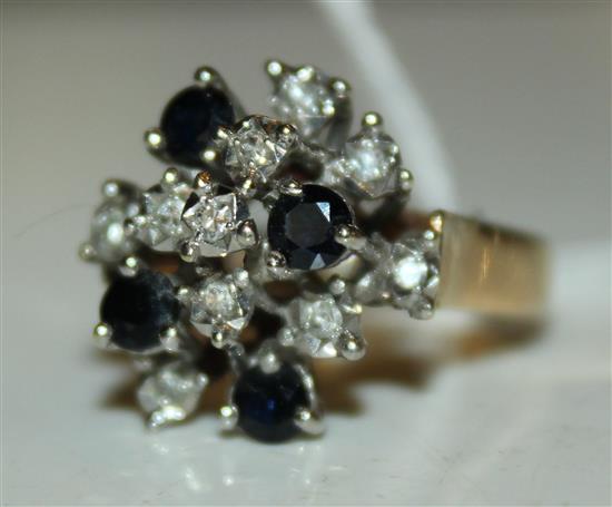 Sapphire and diamond modernist ring, 9ct gold setting